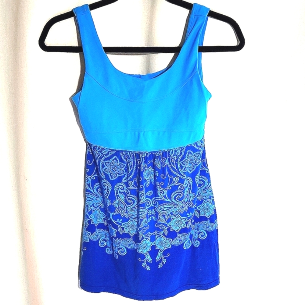 Athleta Blue Floral Tank Workout Gym Yoga Top Size XS